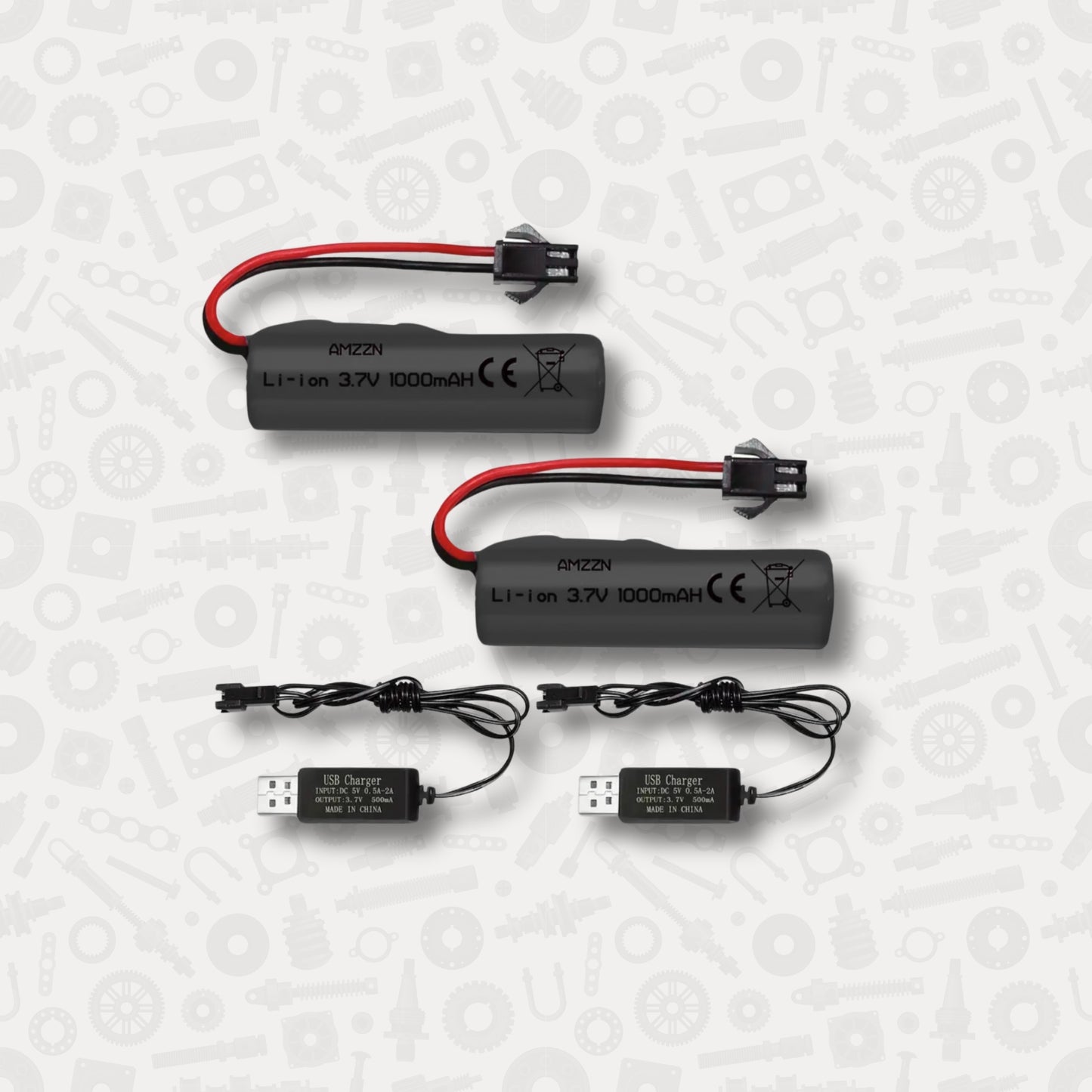 2 x 1000mAh Rechargeable Batteries